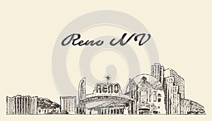 Reno skyline Nevada United States USA draw vector photo