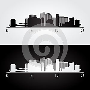 Reno USA skyline and landmarks silhouette photo
