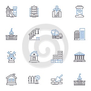 Renovate and remodel line icons collection. Restore, Refurbish, Upgrade, Renew, Transform, Redecorate, Revamp vector and