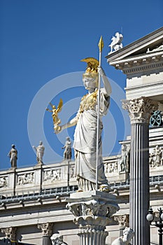 Renovated Austrian Parliament with the Pallas Athene on the Ringstrasse in Vienna