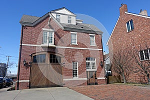 Renovated Brick Buildings with Large Wooden Doors in Newport, Rhode Island