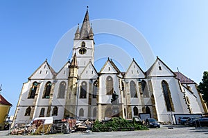 Renovated old historical building of Lutheran Cathedral of Saint Mary Catedrala Evanghelica Sfanta Maria  in the old city center