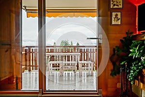 Renovated sliding door to the balcony. Comfort and ergonomic glass system. Laminated profile.