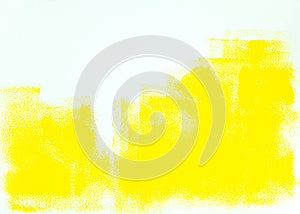 Renovation concept. yellow paint roller strokes on white background.