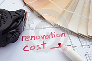 Renovation cost estimate with tape measure and color palette.