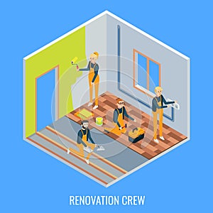 Renovation crew vector flat isometric illustration