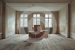 Renovation in an empty room, cardboard boxes