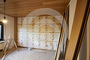 renovation work in a sleeping room of a house