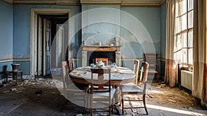 Renovation-worthy Abandoned Dining Room With Traditional British Landscapes