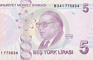 Renowned historian of science Aydin Sayili Portrait from Turkey 5 Lira 2009 Banknote