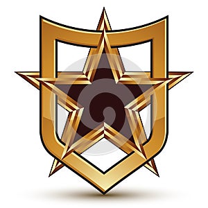 Renowned vector golden star emblem, 3d