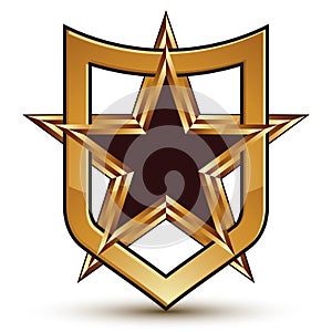 Renowned vector golden star emblem, 3d photo