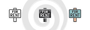 For rent sign different style icon set