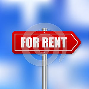 For rent sign in flat style on sky background. Vector flat design. Business concept. Banner vector