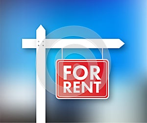 For rent sign. Real estate, advertising, house rent, property concept. Vector illustration.