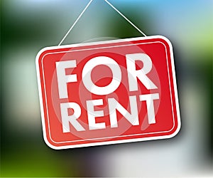 For rent sign. Real estate, advertising, house rent, property concept. Vector illustration.