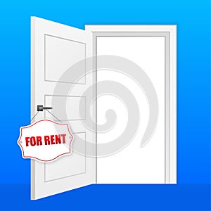 For rent stamp in flat style on red background. Vector flat design. Business concept. Banner vector