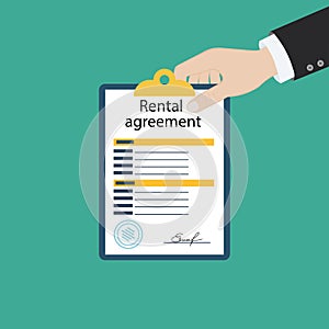 Rental agreement form contract. Signing document. Vector illustration flat design. Isolated on background