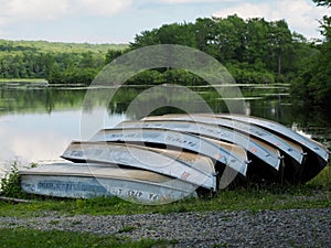 Rental Boats on Shore of Mountain Lake