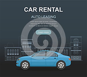 Rental car and Auto leasing banner. Rental concept. Responsive web design. Flat design style concept.