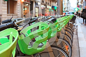 Rental and parking bicycles in the city Paris