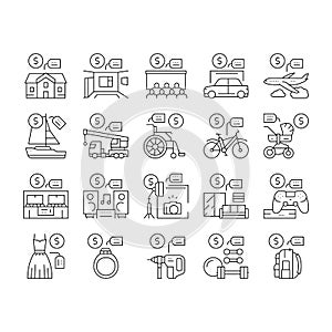 Rental Service Business Collection Icons Set Vector .