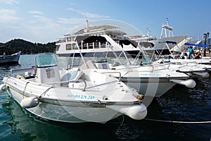 Rental Sports Boats Moored at Nidri, Lefkada Greek Island, Greece