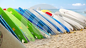 Rental surfboards at Waikiki Beach Hawaii