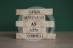 Reopening for business adapt to new normal in the novel Coronavirus COVID-19 pandemic. OPEN BUSINESS AS NEW NORMAL on brick blocks