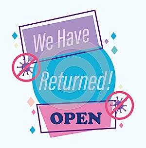 Reopening, we have returned open, stop message outbreak coronavirus