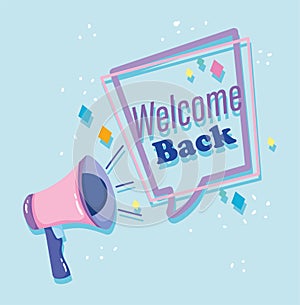 Reopening, welcome back megaphone phrase speech bubble invitation