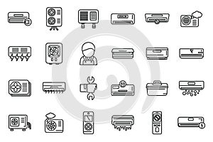 Repair air conditioner icons set outline vector. Install hvac