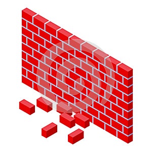 Repair brick wall icon isometric vector. Building remodel