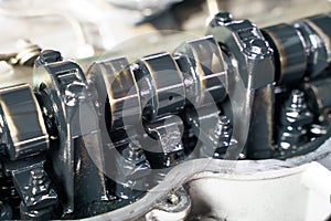 Repair camshaft on diesel engine and set the valve.maintenance and adjusting valves clearance Car.