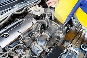 Repair car engine close up