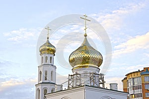 Repair of church, golden domes. Russia