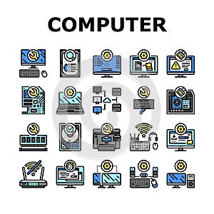 repair computer pc service icons set vector