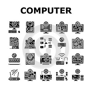 repair computer pc service icons set vector