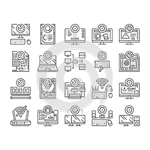 repair computer pc service icons set vector