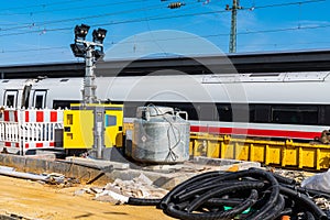 Repair and construction work on the railway section.