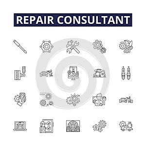 Repair consultant line vector icons and signs. Consultant, Fixer, Technician, Mender, Restorer, Remediate, Mend