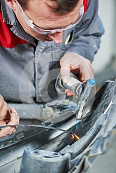 Repair of damaged car automobile plastic bumper