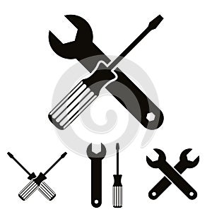 Repair icon set with wrenches and screwdrivers.