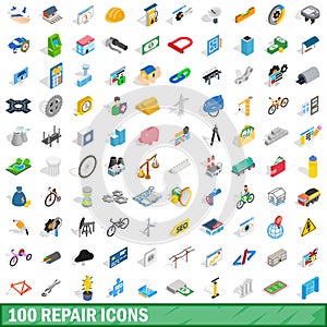 100 repair icons set, isometric 3d style