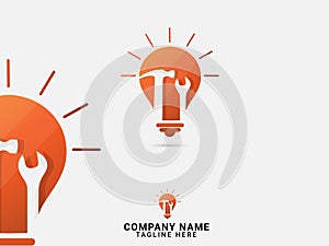 Repair idea logo design. Repair shop. Home. Idea bulb logo. Garage. Hammer. Business. Service center. Finance. Creative. Icon