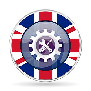 Repair, industry, service concept british design web icon, round glossy english concept button on white background