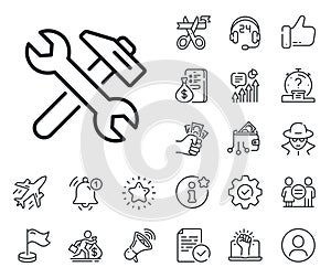 Repair line icon. Fix service sign. Salaryman, gender equality and alert bell. Vector