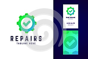 Repair logo and business card template. Gear sign with check mar