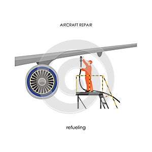 Repair and maintenance aircraft. Man refueling airplane