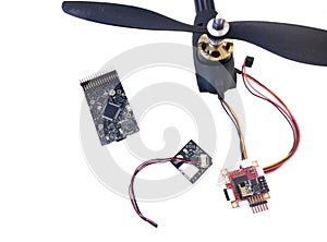 Repair maintenance drone, screws, screwdrivers, battery clamps